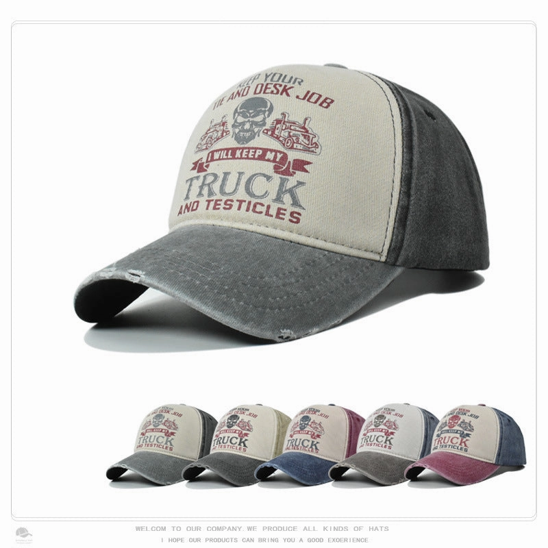 Wholesale Washed Distressed Print Fashionable Color Blocking Outdoor Sun Shading Baseball Cap