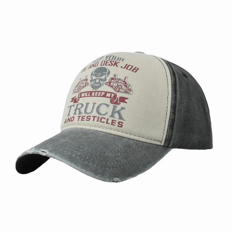Wholesale Washed Distressed Print Fashionable Color Blocking Outdoor Sun Shading Baseball Cap