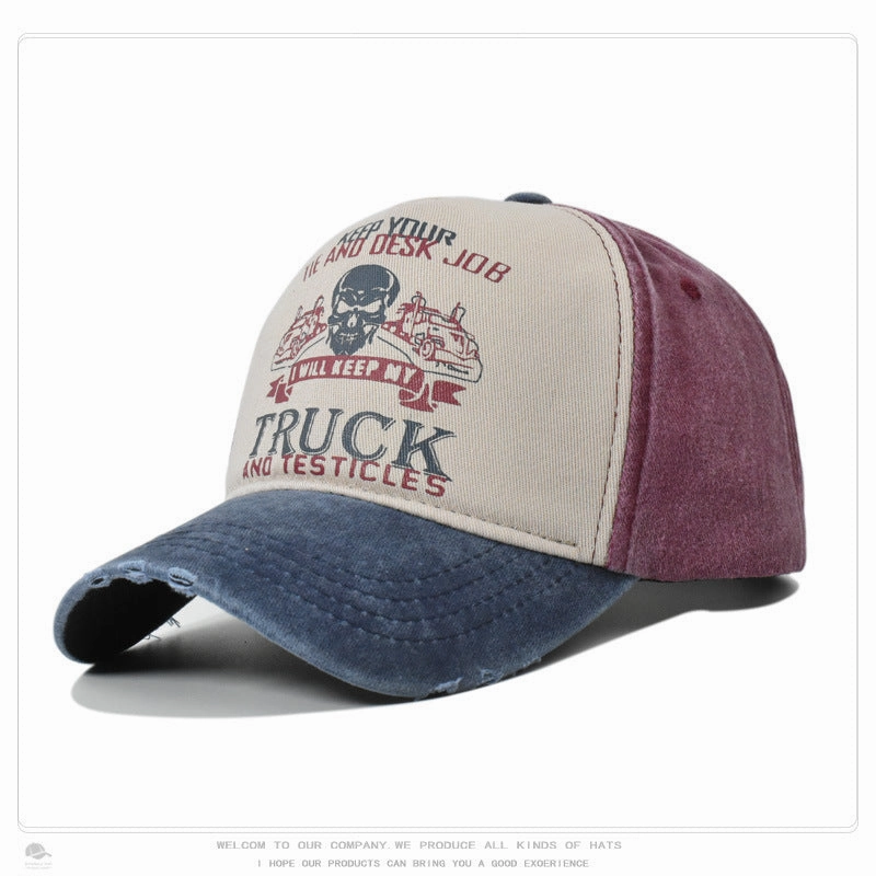 Wholesale Washed Distressed Print Fashionable Color Blocking Outdoor Sun Shading Baseball Cap