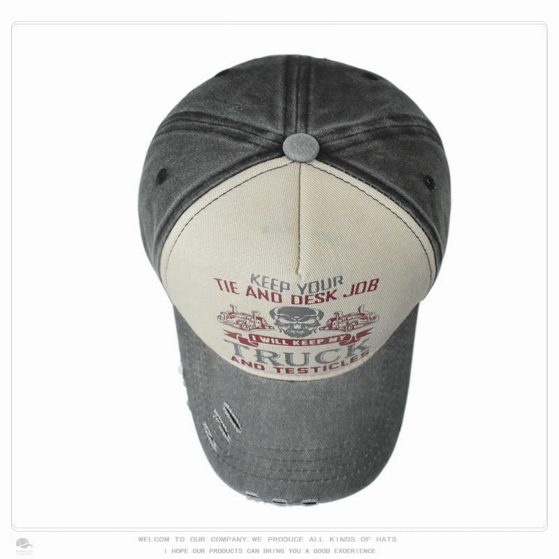 Wholesale Washed Distressed Print Fashionable Color Blocking Outdoor Sun Shading Baseball Cap