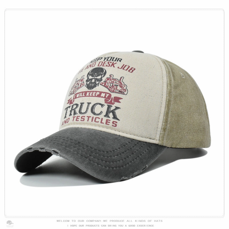 Wholesale Washed Distressed Print Fashionable Color Blocking Outdoor Sun Shading Baseball Cap