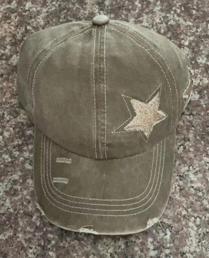 Wholesale Washed five-pointed star ponytail baseball cap