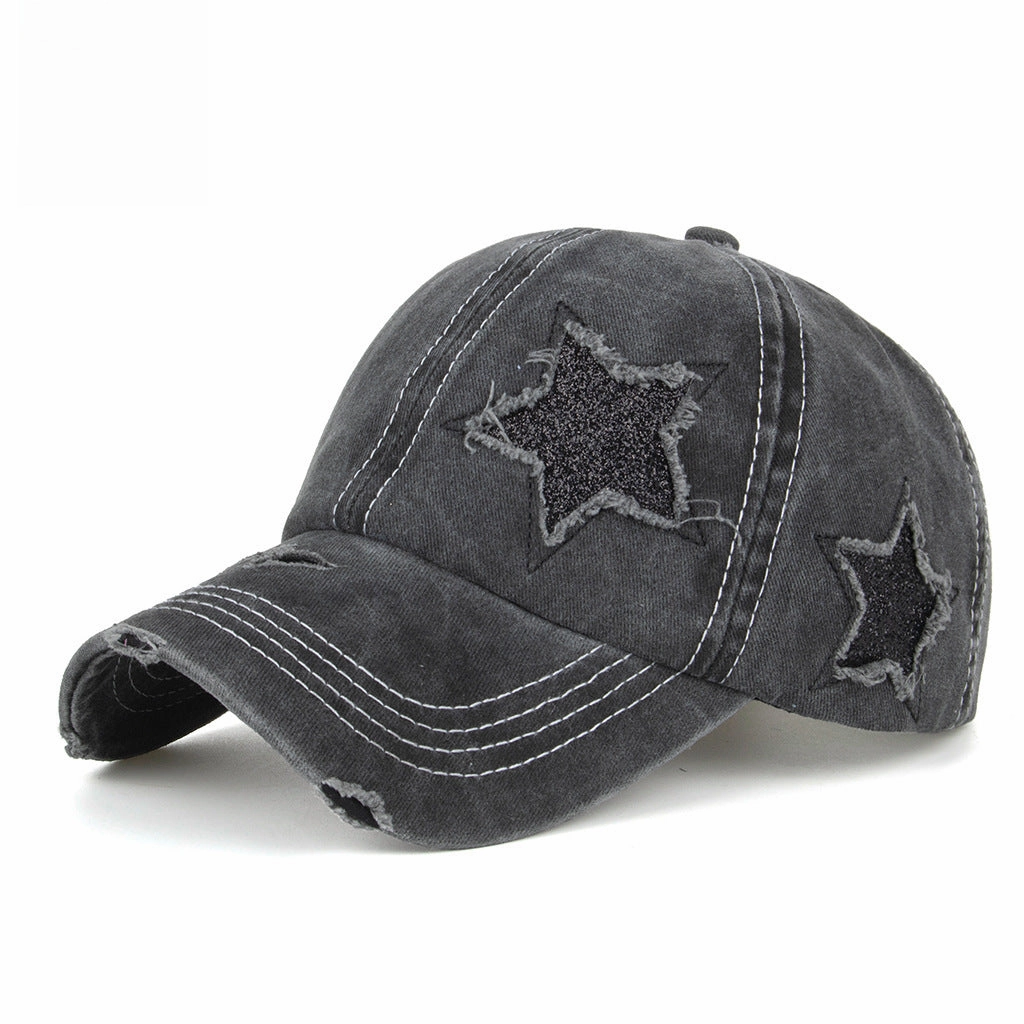 Wholesale Washed five-pointed star ponytail baseball cap