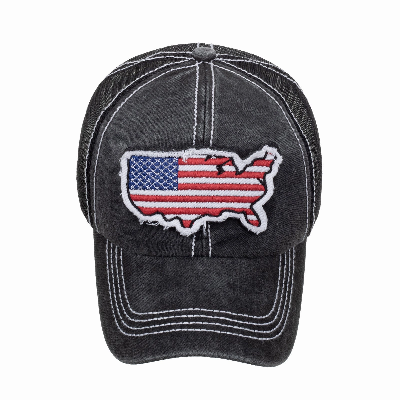 Wholesale Washed Flag Applique Embroidered Baseball Mesh Cap