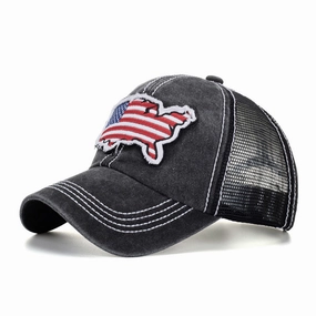 Wholesale Washed Flag Applique Embroidered Baseball Mesh Cap
