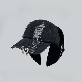 Wholesale Wasteland Style Bunny Ears Denim Ripped Baseball Cap