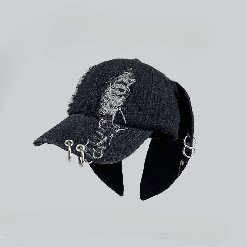 Wholesale Wasteland Style Bunny Ears Denim Ripped Baseball Cap