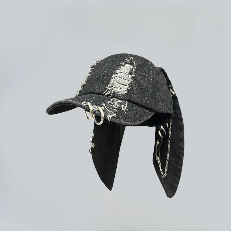 Wholesale Wasteland Style Bunny Ears Denim Ripped Baseball Cap
