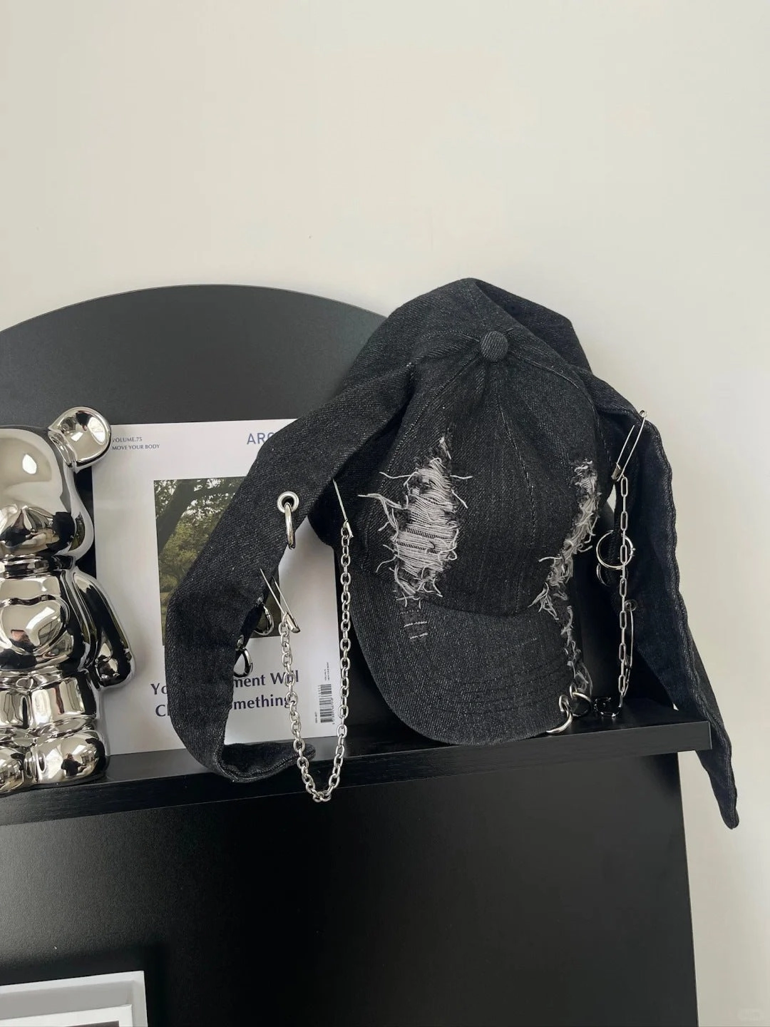 Wholesale Wasteland Style Bunny Ears Denim Ripped Baseball Cap