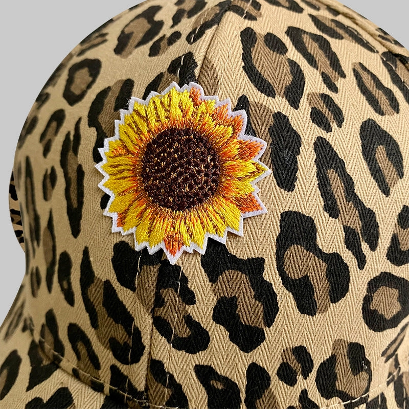 Wholesale Western Denim Leopard Print Embroidered Sunflower Baseball