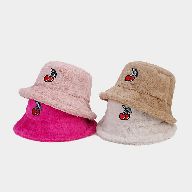 Wholesale Winter Cherry Bucket Hat Plush Hat