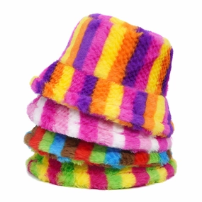 Wholesale Winter Plush Hat Colorful Stripe Printed Fisherman Hat