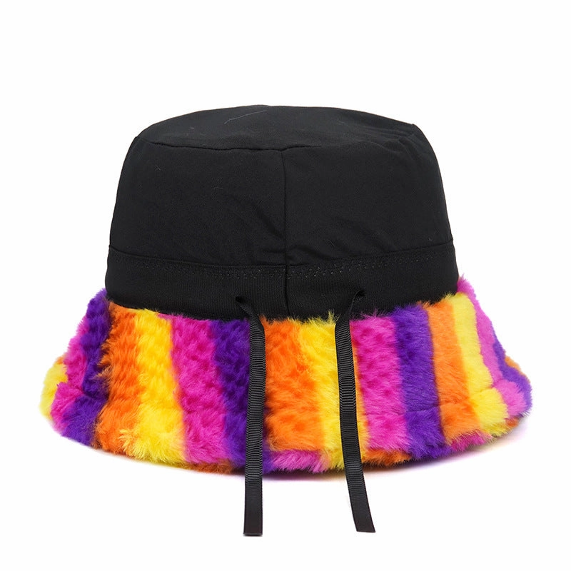 Wholesale Winter Plush Hat Colorful Stripe Printed Fisherman Hat