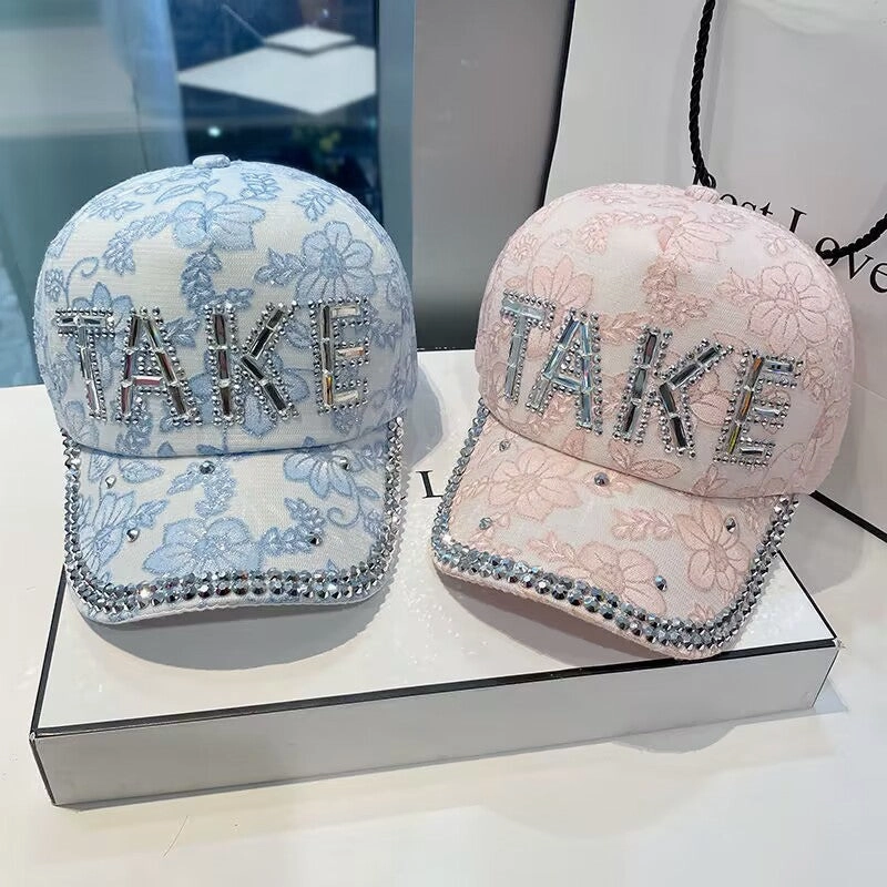 Wholesale Women's spring and summer small rhinestone baseball cap summer letter sun hat