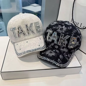 Wholesale Women's spring and summer small rhinestone baseball cap summer letter sun hat