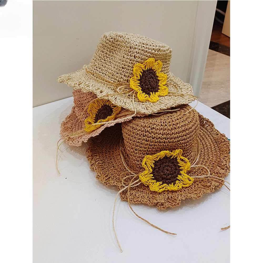 Wholesale Woven Sunflower Kids Sunshade Straw Hat