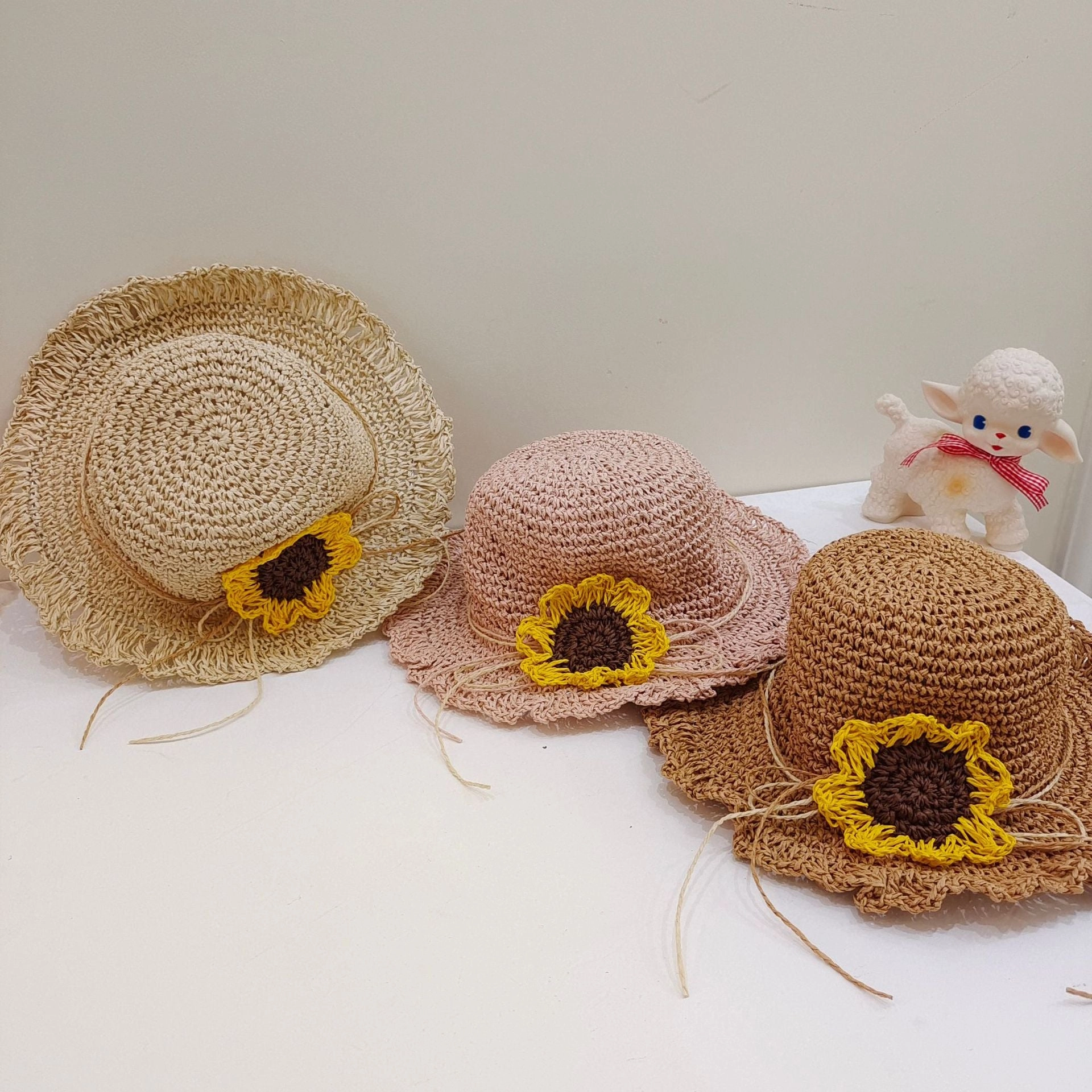 Wholesale Woven Sunflower Kids Sunshade Straw Hat