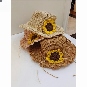 Wholesale Woven Sunflower Kids Sunshade Straw Hat