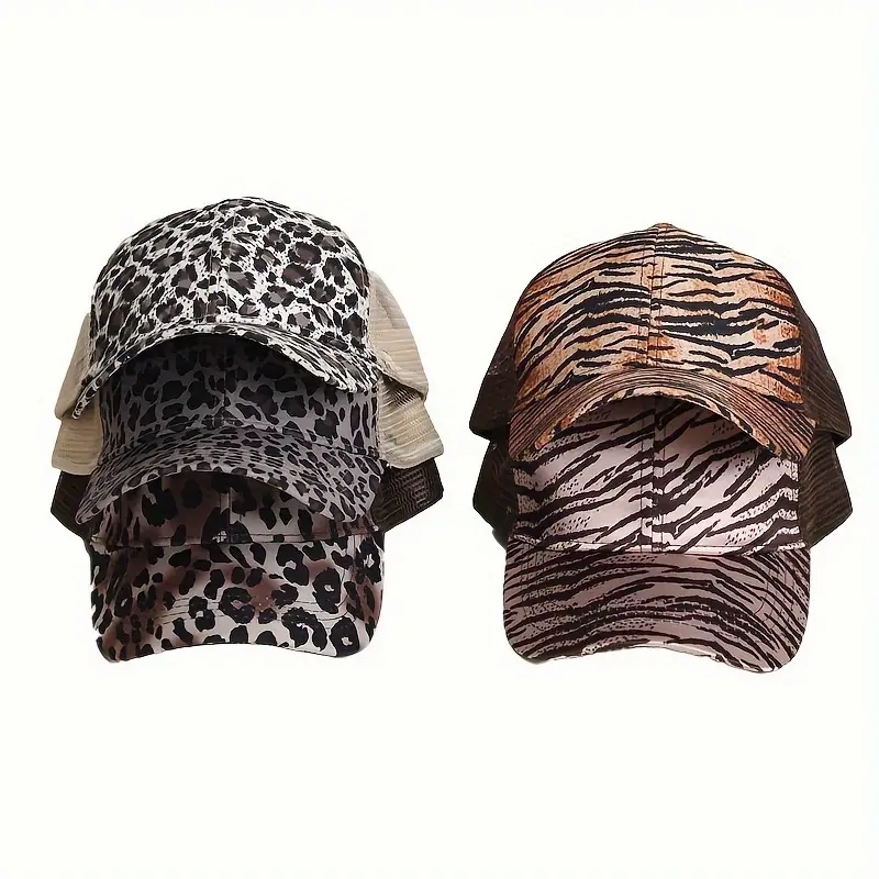 Wholesale Zebra Leopard Cross Ponytail Polyester Baseball Cap