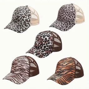 Wholesale Zebra Leopard Cross Ponytail Polyester Baseball Cap