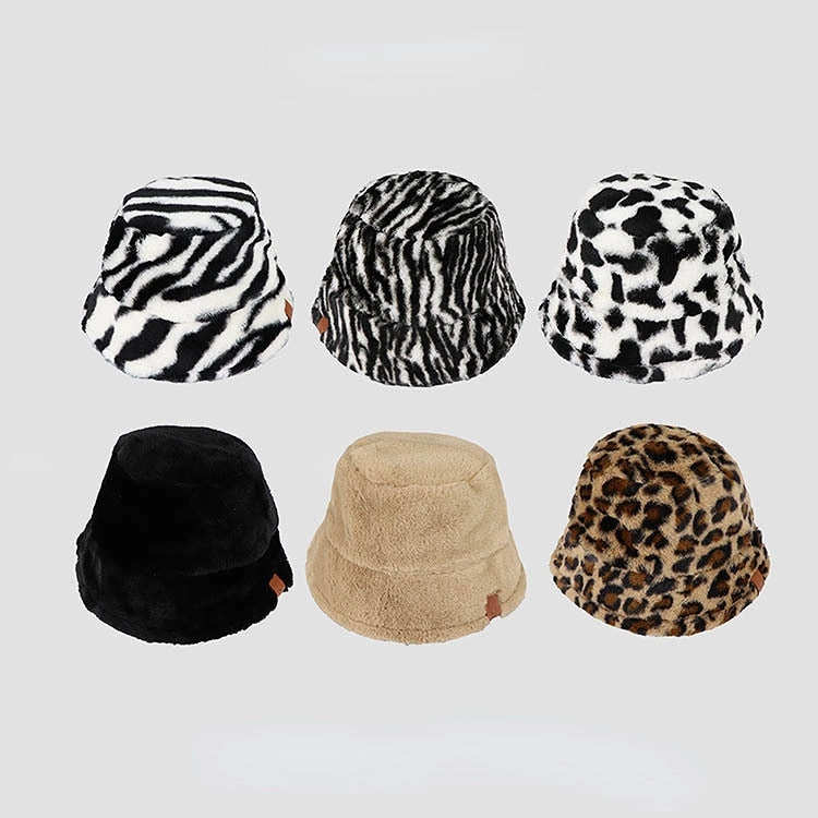 Wholesale Zebra Print Leopard Plush Bucket Hat