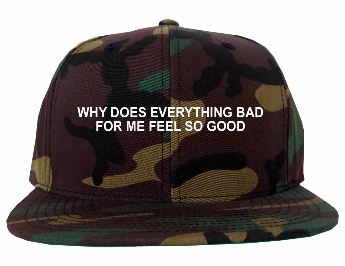 Why Does Everything Bad For Me Feel So Good Mens Snapback Hat Cap