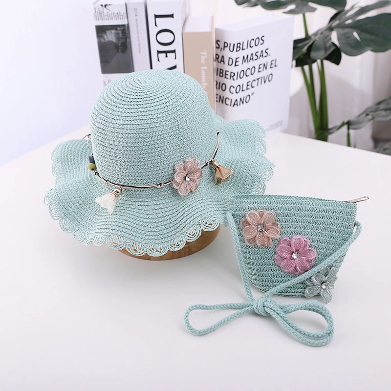Wide Brim Beach Straw Hat Sun Protection 2-Piece Set