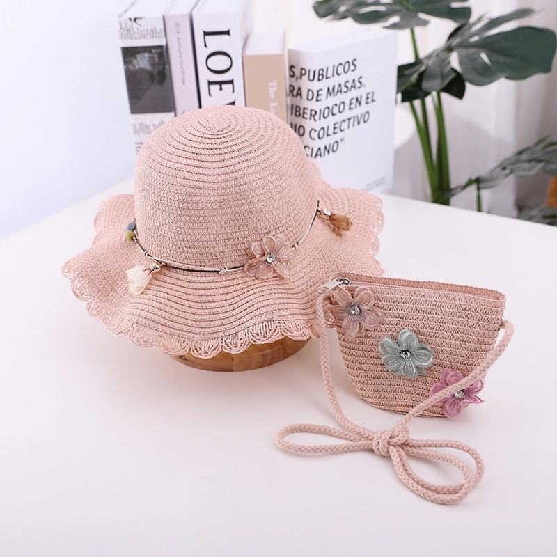 Wide Brim Beach Straw Hat Sun Protection 2-Piece Set
