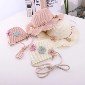 Wide Brim Beach Straw Hat Sun Protection 2-Piece Set