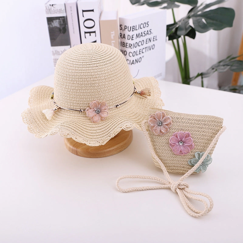 Wide Brim Beach Straw Hat Sun Protection 2-Piece Set