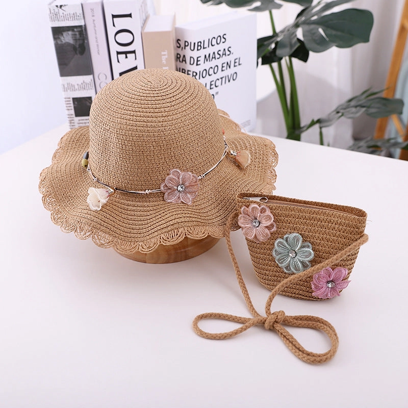 Wide Brim Beach Straw Hat Sun Protection 2-Piece Set