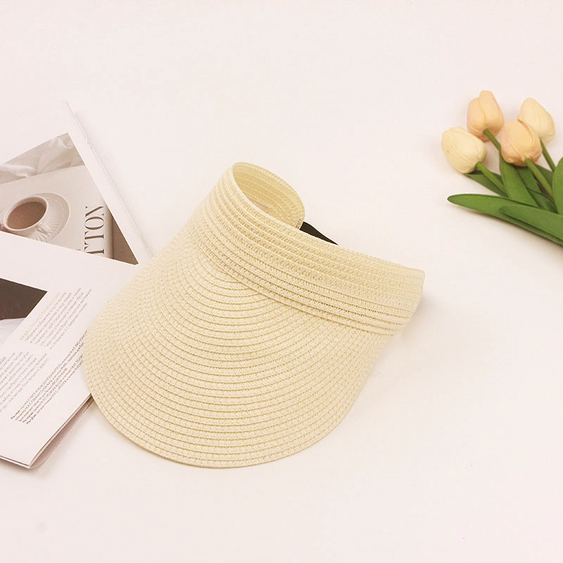 Wide Brim Straw Hat Women Summer UV Protection Sun Hat Foldable Open Top
