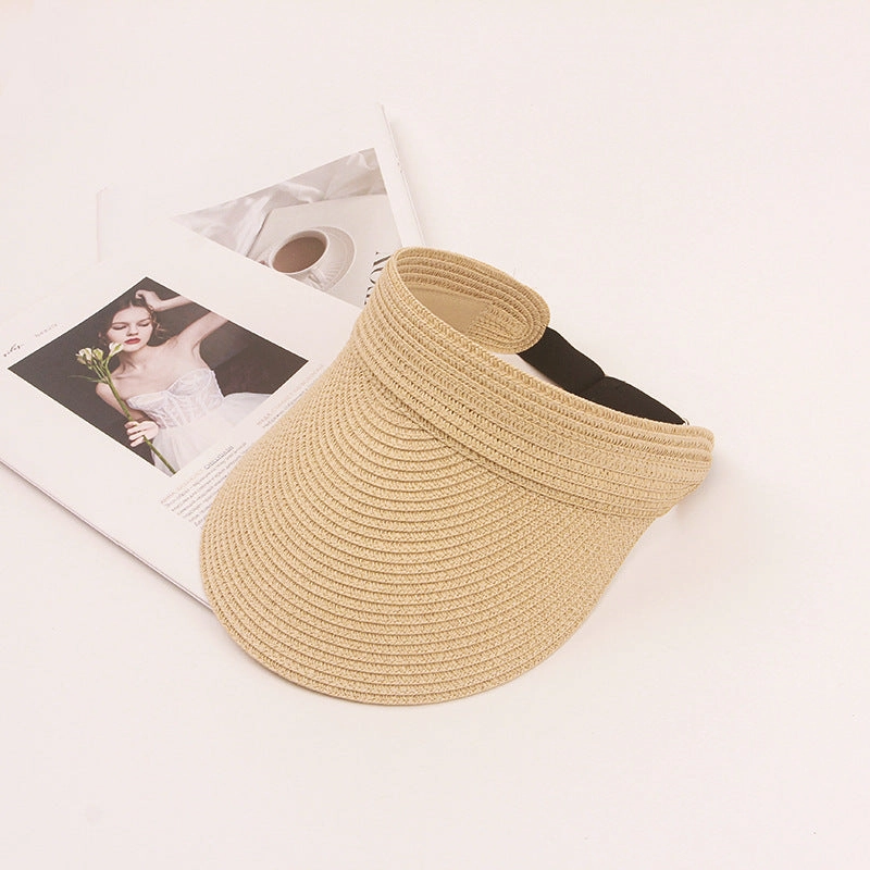 Wide Brim Straw Hat Women Summer UV Protection Sun Hat Foldable Open Top