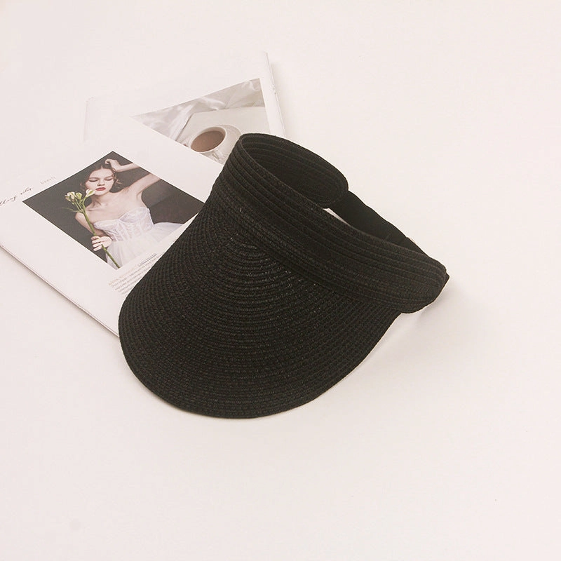 Wide Brim Straw Hat Women Summer UV Protection Sun Hat Foldable Open Top