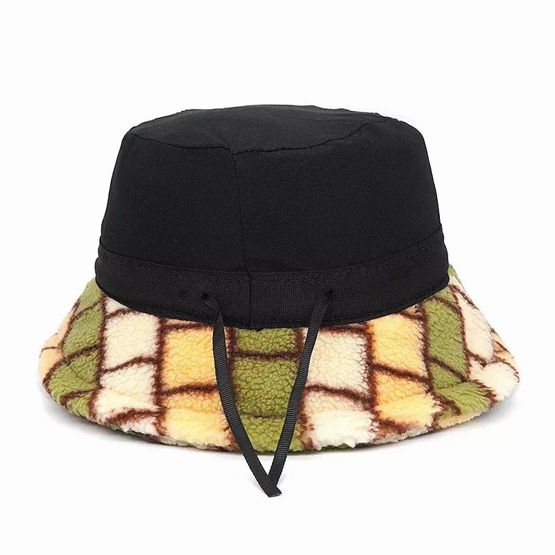 Winter Plaid Fur Bucket Hat