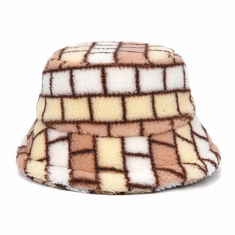 Winter Plaid Fur Bucket Hat