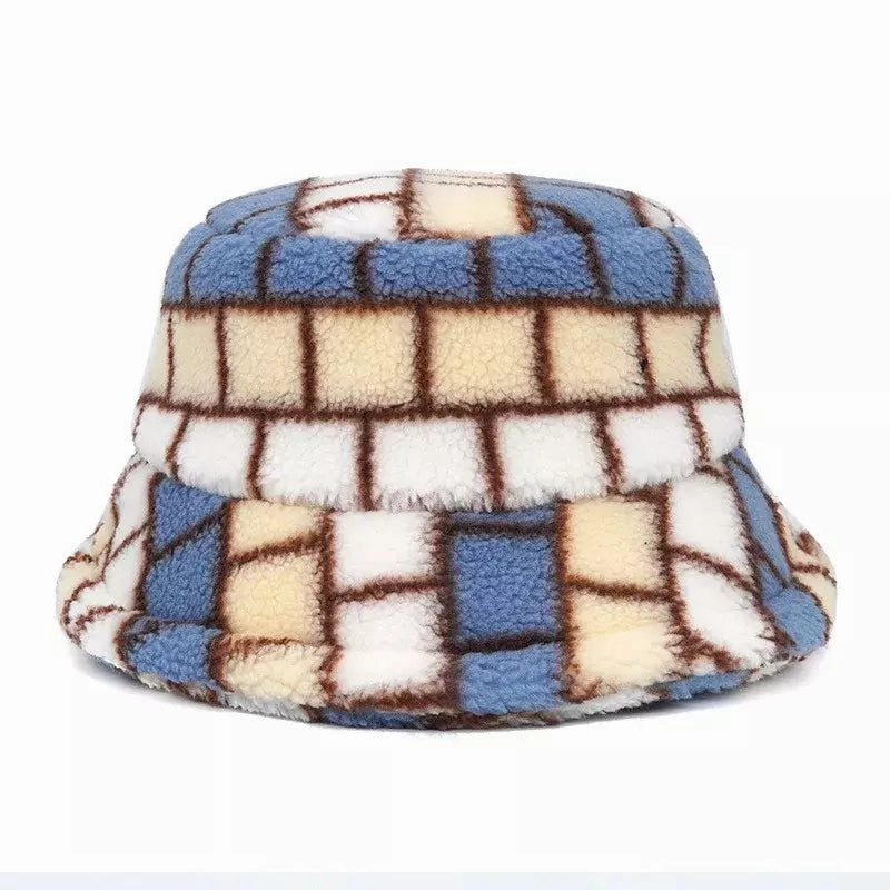 Winter Plaid Fur Bucket Hat