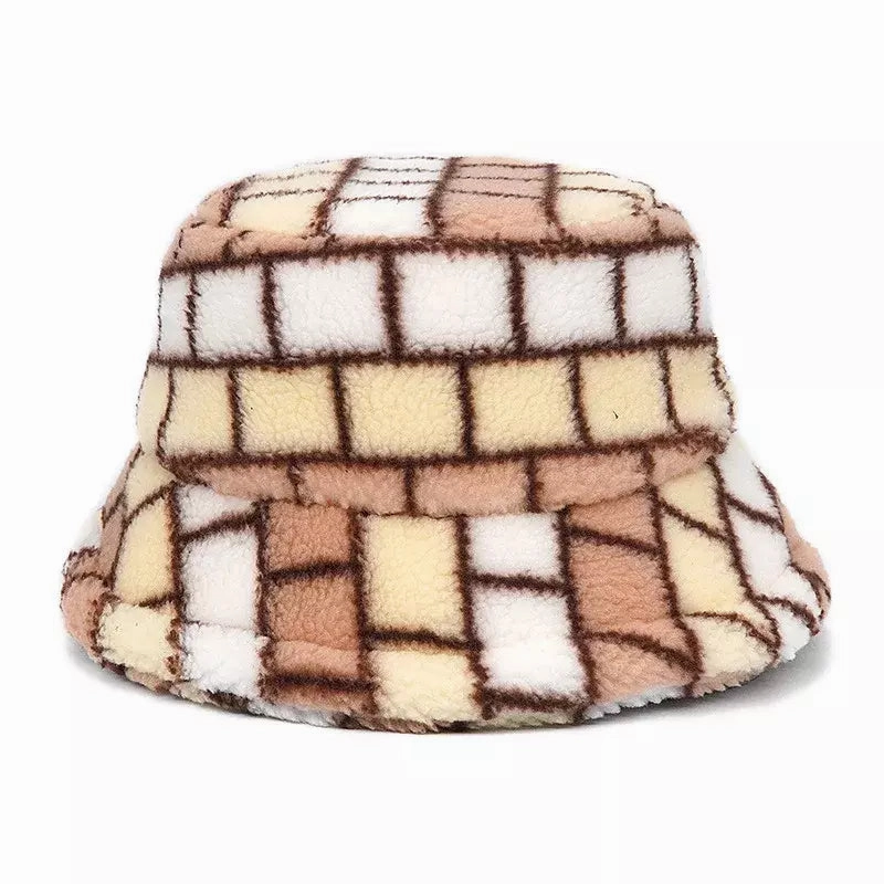 Winter Plaid Fur Bucket Hat
