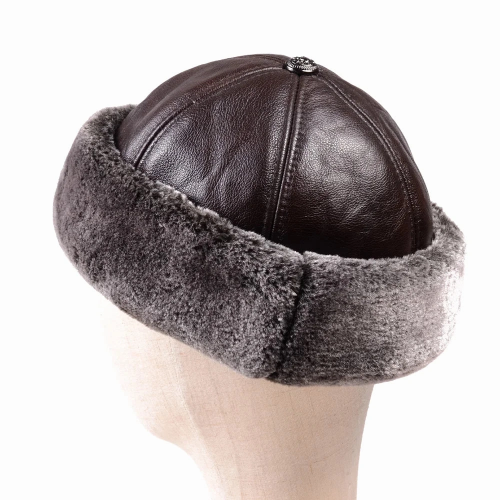 Winter Russian Fur Genuine Leather Docker Cap