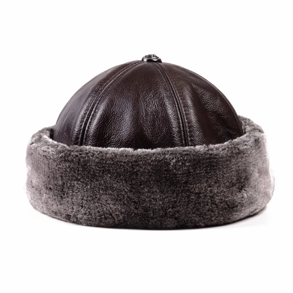 Winter Russian Fur Genuine Leather Docker Cap
