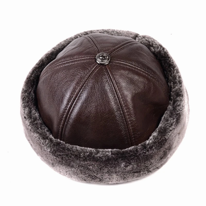 Winter Russian Fur Genuine Leather Docker Cap