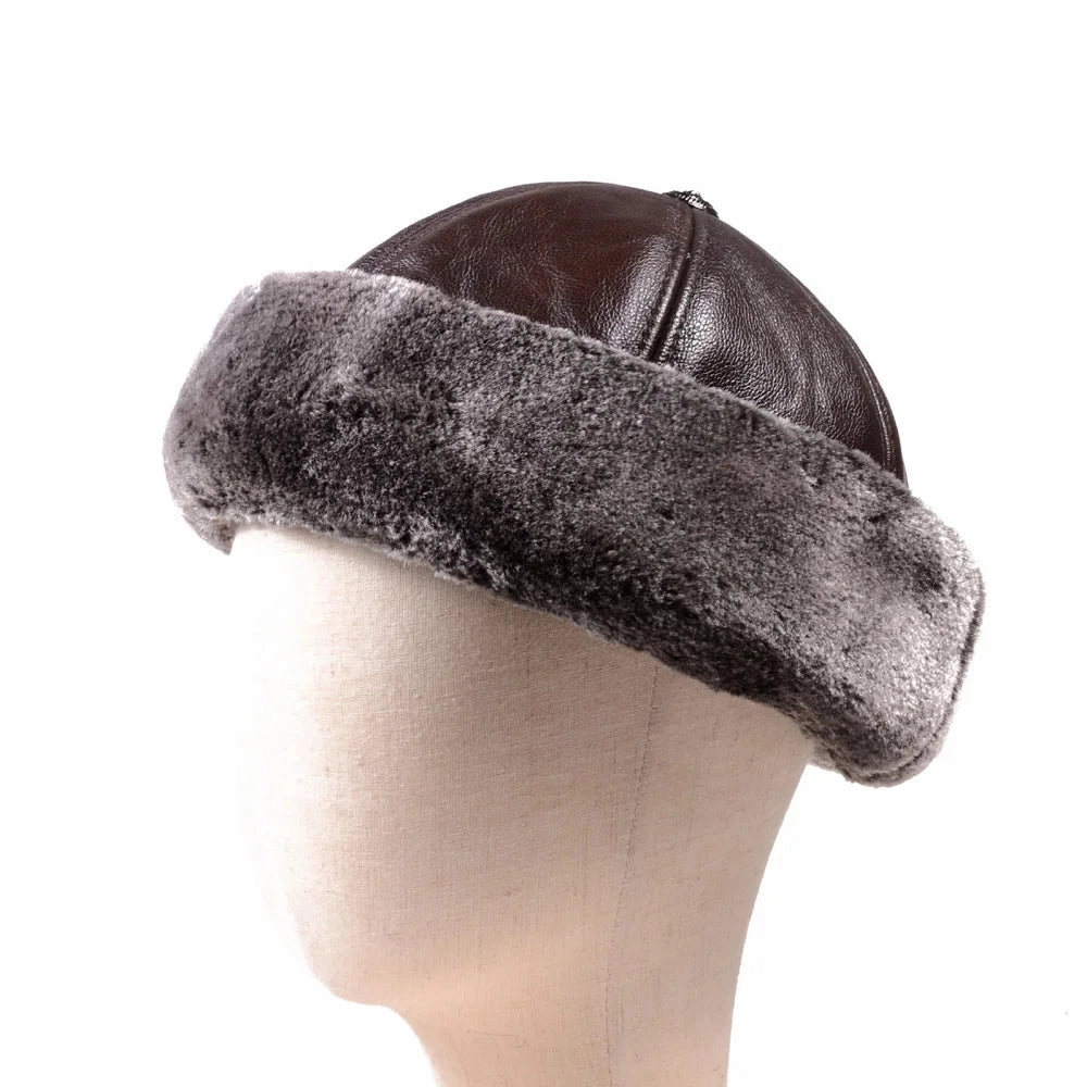 Winter Russian Fur Genuine Leather Docker Cap