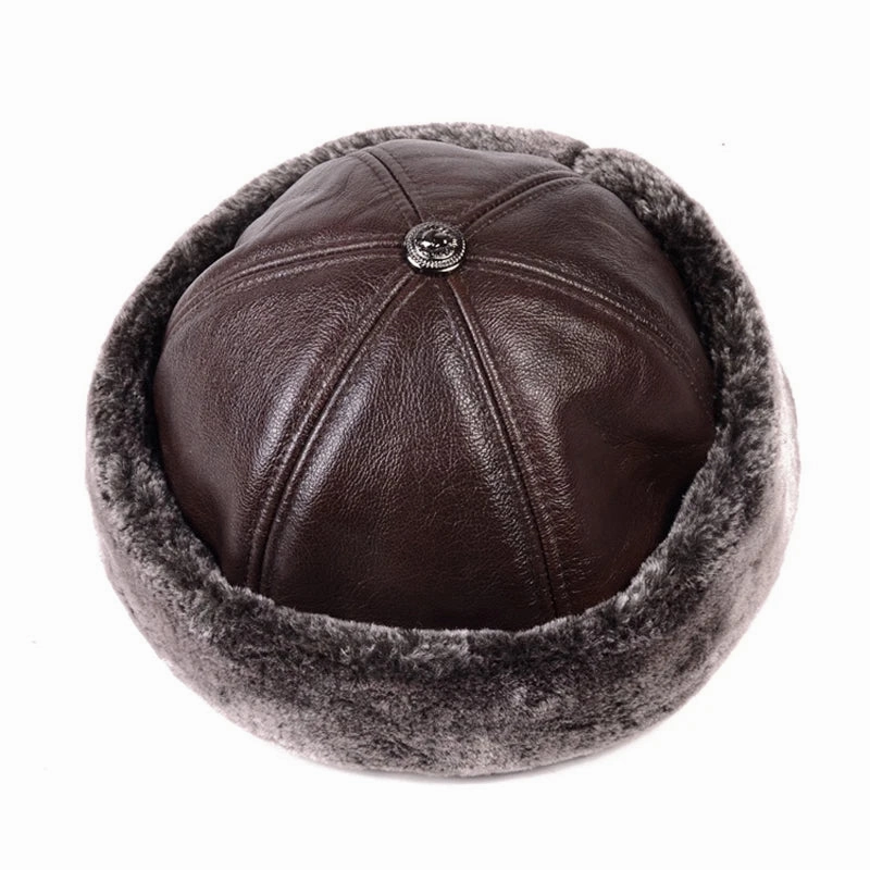 Winter Russian Fur Genuine Leather Docker Cap