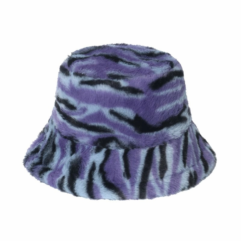 Winter Striped Fur Bucket Hat