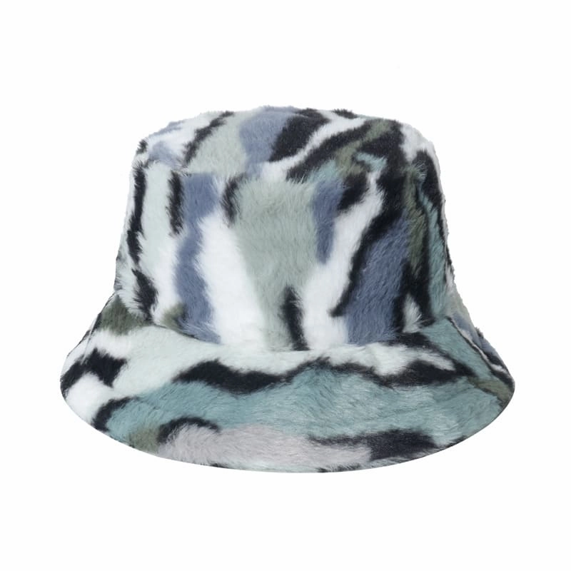 Winter Striped Fur Bucket Hat