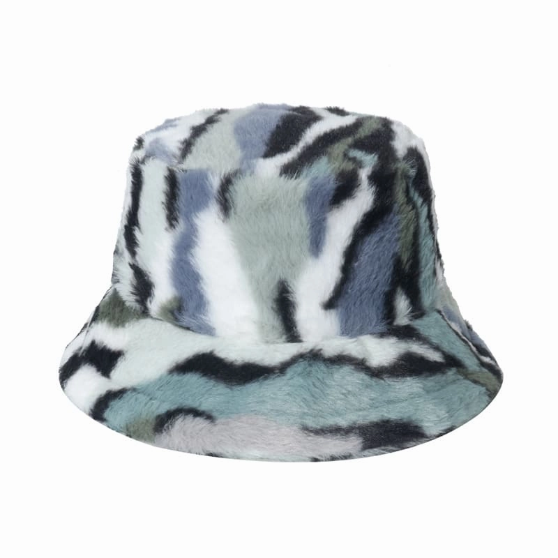 Winter Striped Fur Bucket Hat