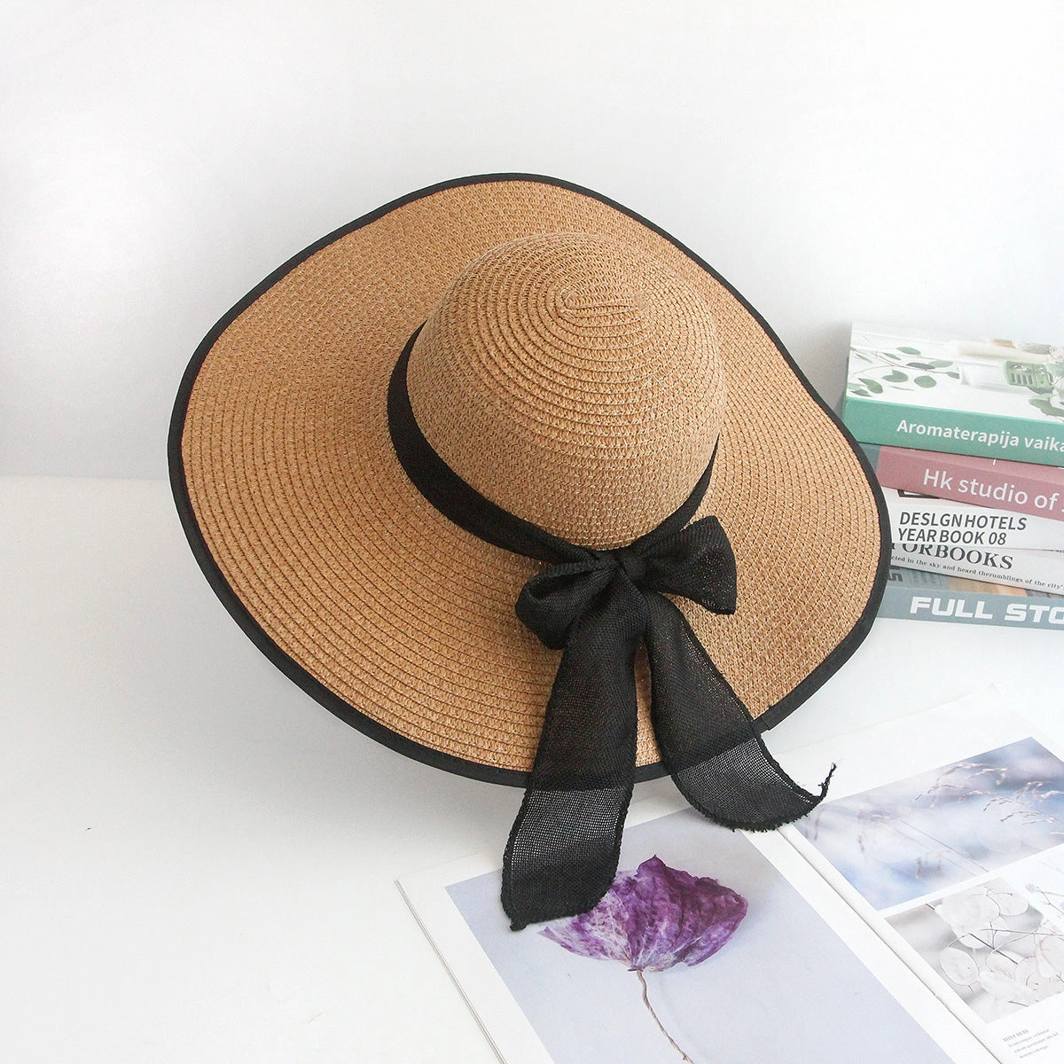 Women's Wide Brim Sun Hat Foldable Bow