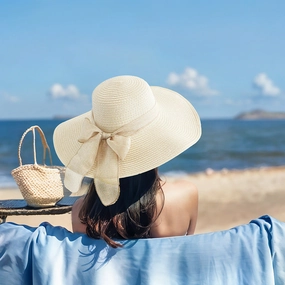 Women's Wide Brim Sun Hat Foldable Bow