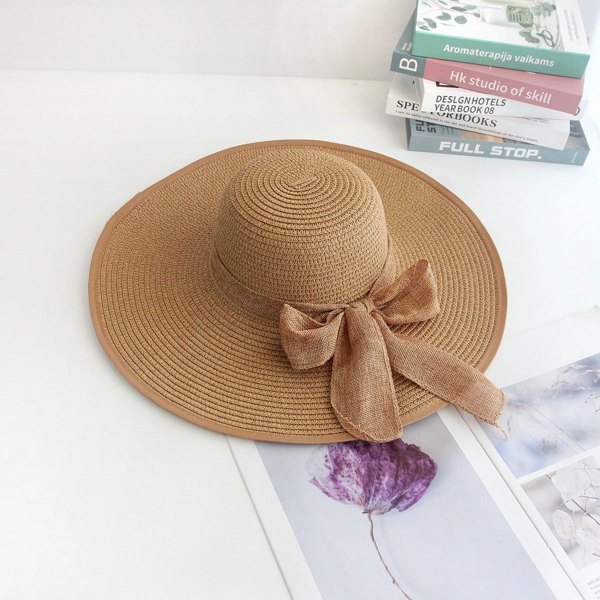 Women's Wide Brim Sun Hat Foldable Bow