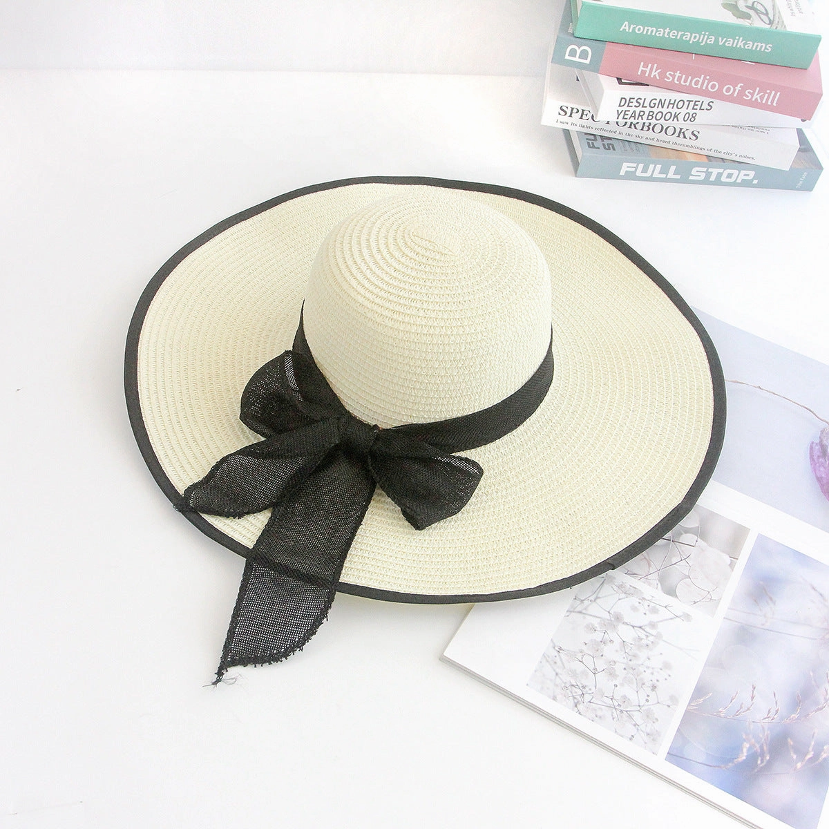 Women's Wide Brim Sun Hat Foldable Bow
